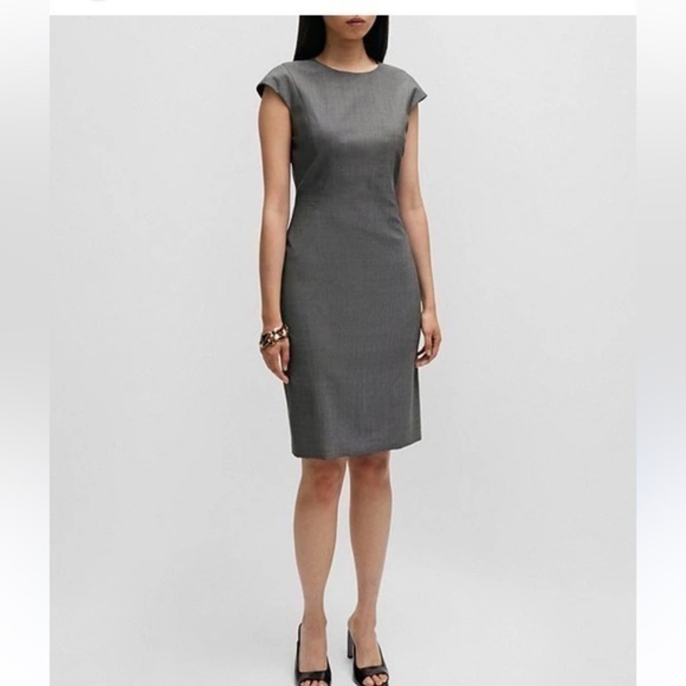 NEW The Limited Gray Cap Sleeve Body Contour Sheath Dress V back